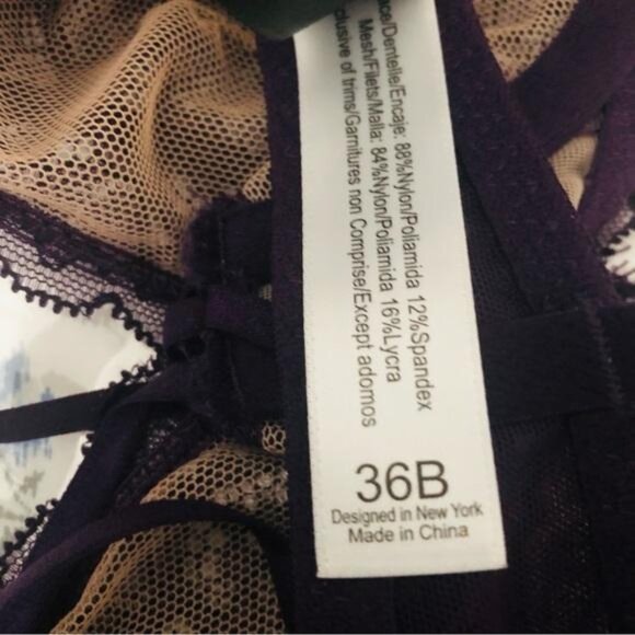 Adore Me Purple Lace Semi Sheer Underwire 36B - Picture 4 of 7